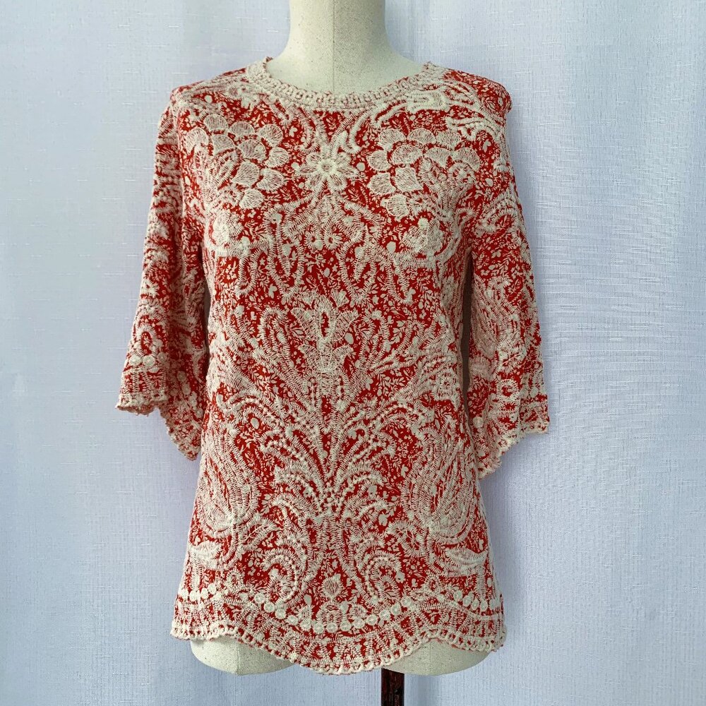 SOLITAIRE Floral Embroidered 3/4 Sleeve Boho Top